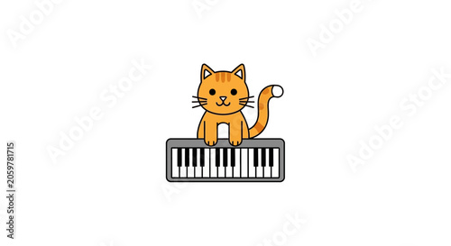 Cute orange cat playing a piano keyboard