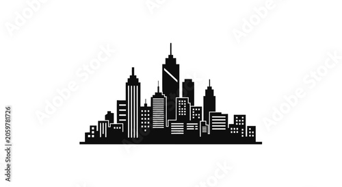 Urban city skyline silhouette with skyscrapers
