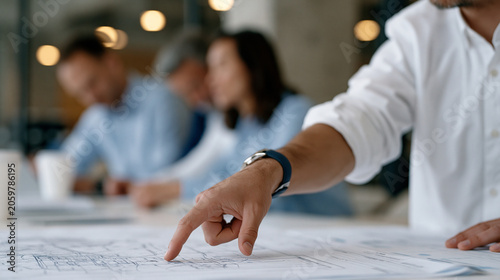 Municipal infrastructure planner pointing to a deteriorating transformer on a city substation map during a grid modernization budget meeting, colleagues leaning in over a