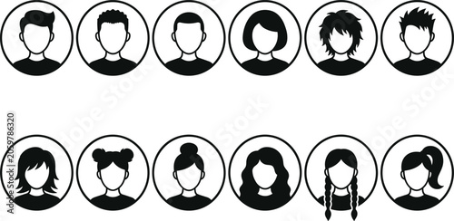 Tableau sur toile User avatar profile placeholder icon set featuring male and female faces with di