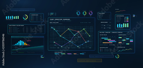 Tableau sur toile Electric Fleet Operations Dashboard with Route Map HUD
