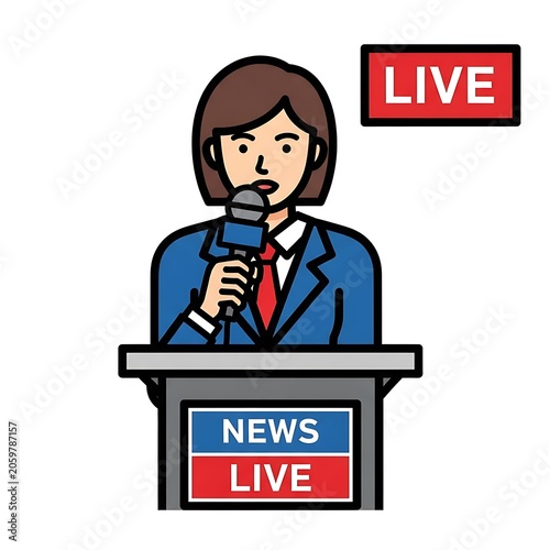 Live news reporter speaking at podium with microphone.