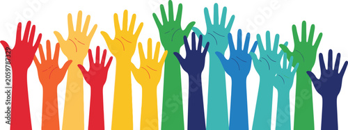 Quadro su tela Diverse hands raised for health awareness community support and wellbeing illust
