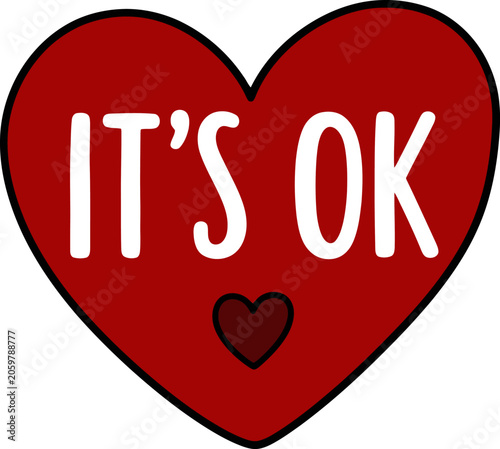 Mental health support red heart graphic with 'it's ok' message for wellbeing campaigns
