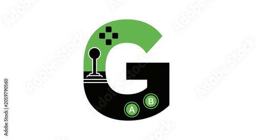 Graphic design depicting the letter G incorporated with gaming elements, perfect design