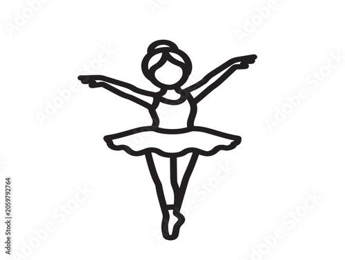 Ballet Dancer Posing in Tutu Line Art Vector Illustration
