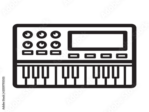 Digital Synthesizer Music Keyboard Icon Line Art Vector Illustration