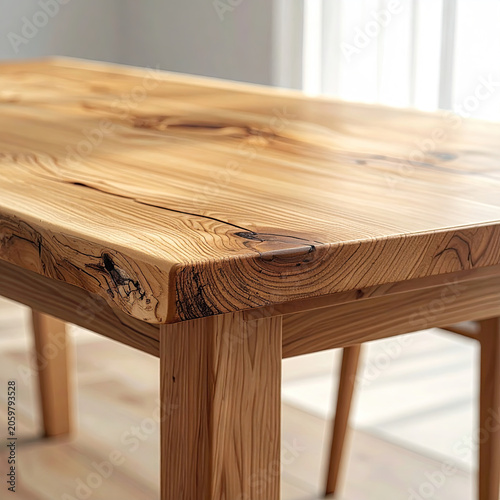 Closeup of Wooden Table Top with Natural Grain and Finish