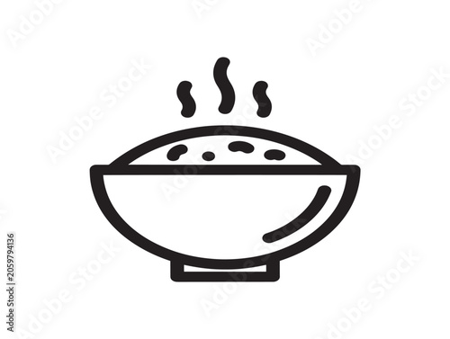 Steaming Hot Rice Porridge Bowl Icon Line Art Vector Illustration