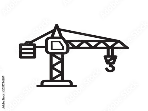 Construction Crane Lifting Hook Line Art Vector Illustration Industrial Equipment
