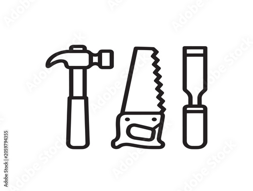 Hand Tools Line Art Illustration for Craftsmanship and DIY Projects