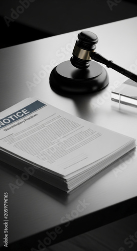 Gavel on a stack of legal document with the word NOTICE, symbolizing justice and legal proceedings, representing authority and judgment