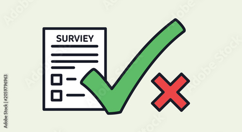 A survey form with a check mark and a cross mark, representing approval and rejection