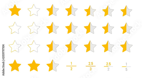 Several golden stars with different levels of completion are displayed on a white background