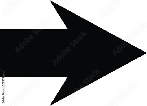 Sharp barbed right arrow icon isolated on white background, dynamic spearhead directional pointer element, EPS vector file