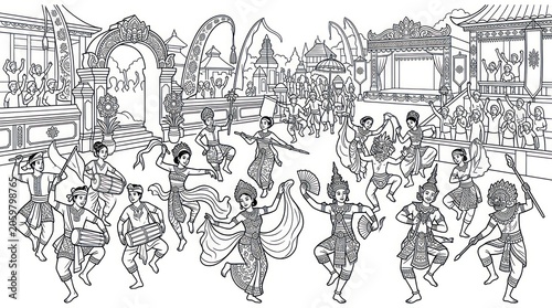 Traditional Thai Dance Performance Street Festival.