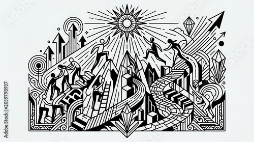 Abstract Art Black White Sun.