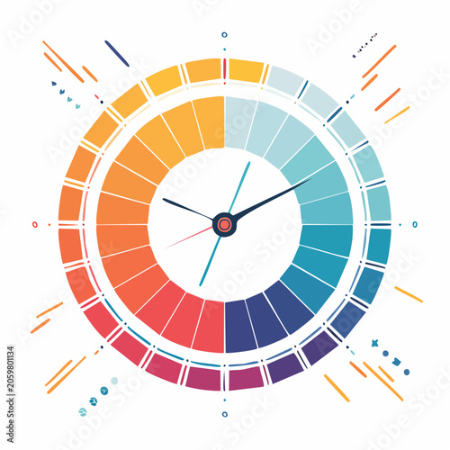 Abstract Clock with Colorful Segments and Radial Lines