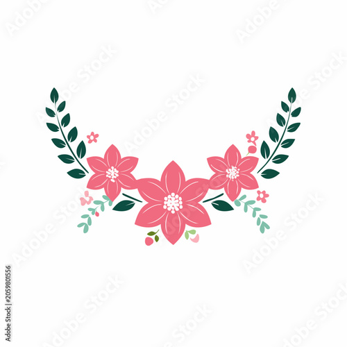 Pink Floral Wreath with Green Leaves