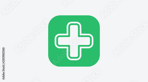 A simple green square icon featuring a white medical cross symbol