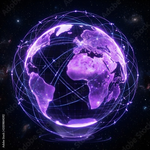 Glowing Earth Network Orb with Connections in Space