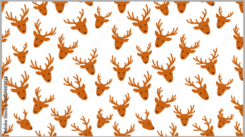 Obraz premium Seamless repeating deer head pattern with antlers in brown tones, perfect for textiles, wrapping paper, and decorative design projects.