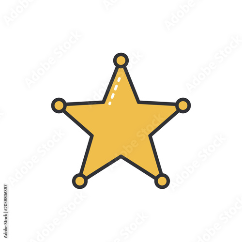 Yellow sheriff badge star icon with rounded tips for law enforcement