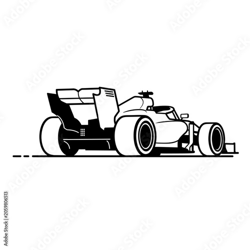 Black and white vector illustration of a modern Formula racing car icon