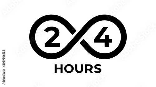 Sleek graphic icon illustrating uninterrupted 24-hour service and constant availability for businesses, symbolizing perpetual operational hours and always-on customer support