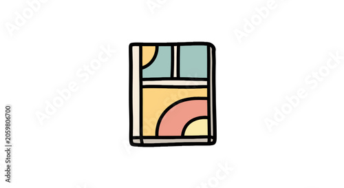 Simple window frame view with bright rainbow and sun