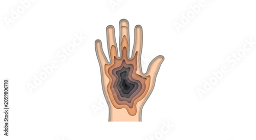 Human hand with abstract topographic interior layers