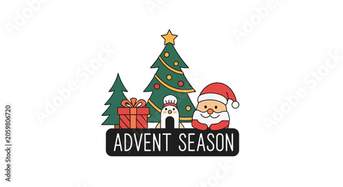 Advent season greeting with santa and christmas tree