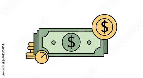 Financial concept with dollar banknotes coins and clock