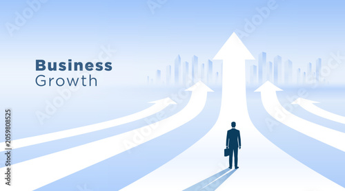 Business Growth Vector Background with upward arrow concept and modern success strategy design. Clean corporate banner template for presentation, finance, marketing, and business projects