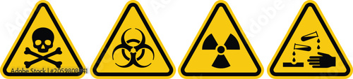 Foto Hazard warning sign set featuring triangular yellow alerts for toxic skull bioha