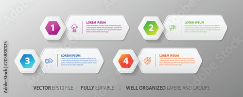 Obraz na plátně Numbered infographic elements with lorem ipsum text and icons in a flat vector s