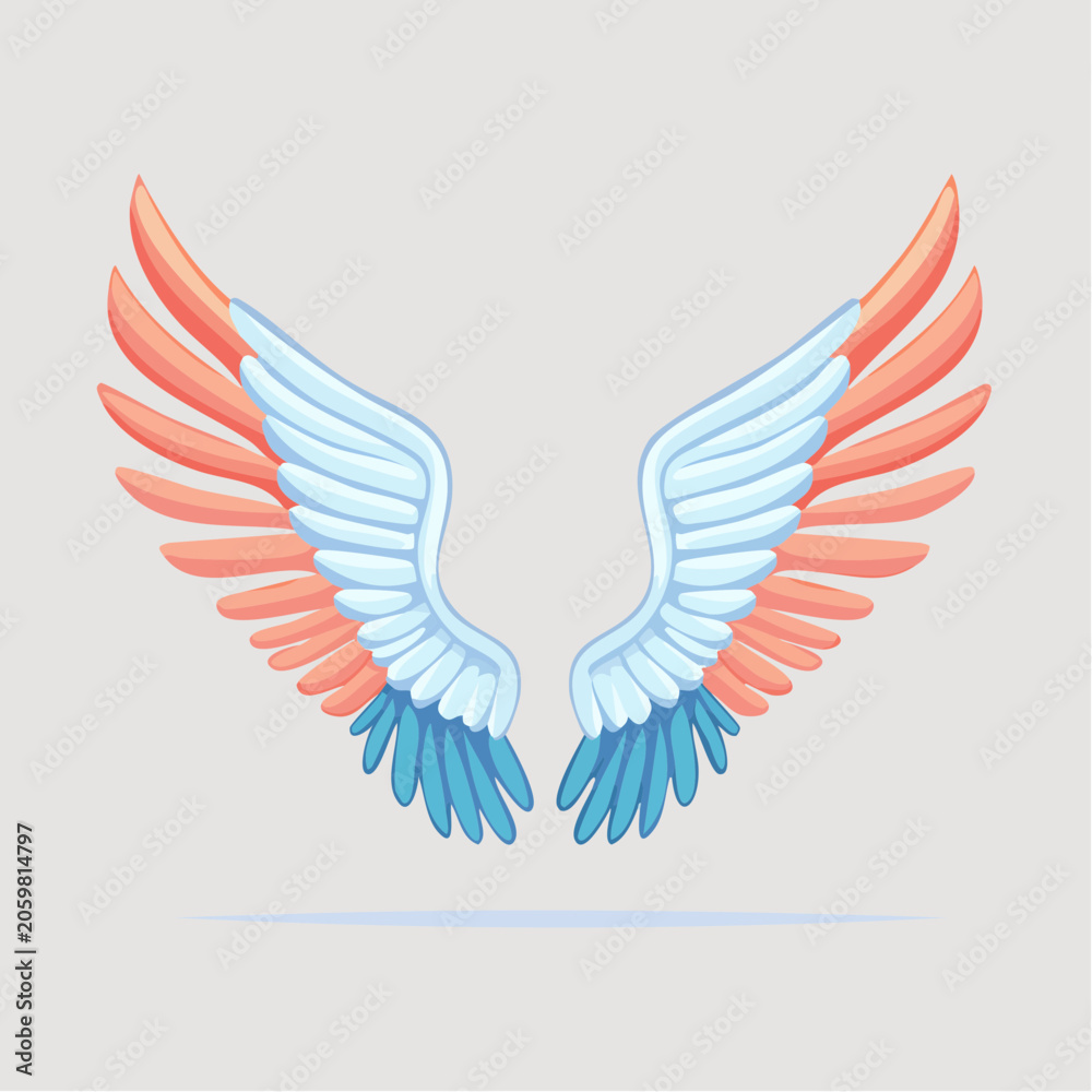 Fototapeta premium Stylized Angel Wings with Blue and Coral Feathers