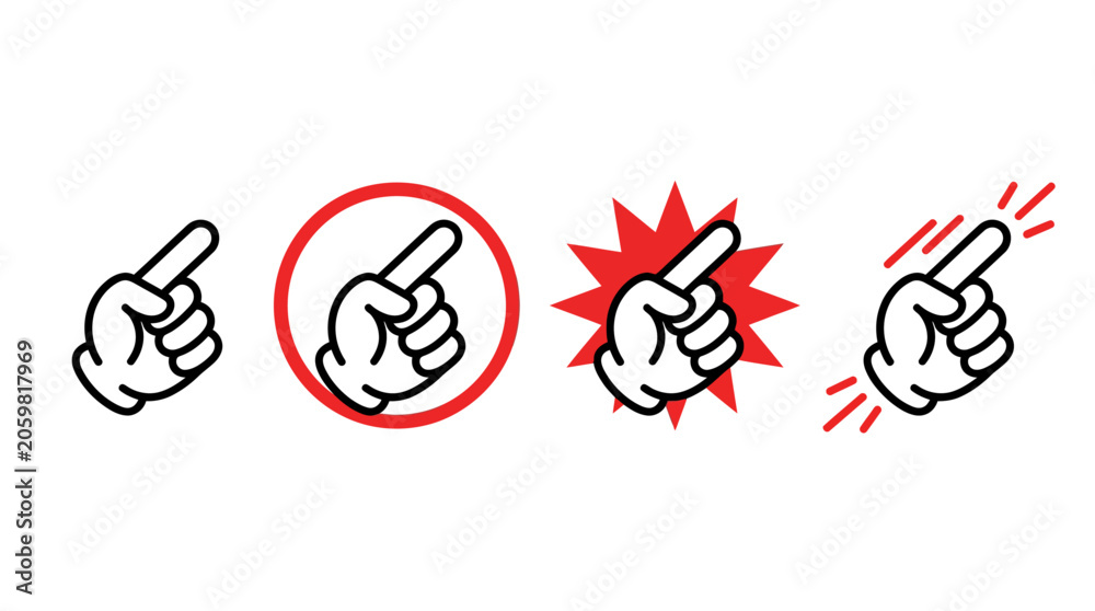 Fototapeta premium pointing hand gesture graphic with various styles indicating direction attention or warning perfect for website ui and app design.