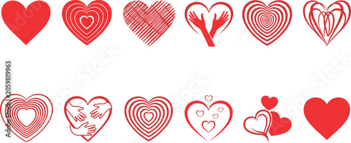 Konstfotografi Heart Shape Collection Vector Set with Love Symbols, Hand Drawn Styles, and Roma