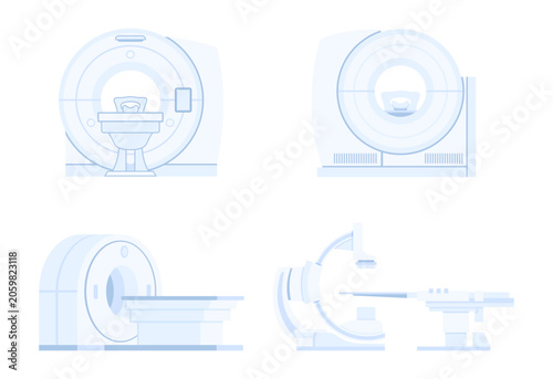 Set of medical tomograph machines such as MRI and CT scanners used for scanning and diagnostics in medical facilities in flat style