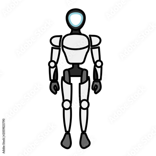 未来のテクノロジーや人工知能をイメージしたヒューマノイドロボットの直立ポーズ｜Webデザインや解説の図解に使いやすいシンプルで近未来的なキャラクターのベクターイラスト
