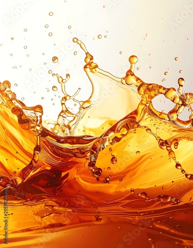 A close-up of a golden liquid splashing