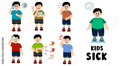 A group of sick boys. Vector illustration.