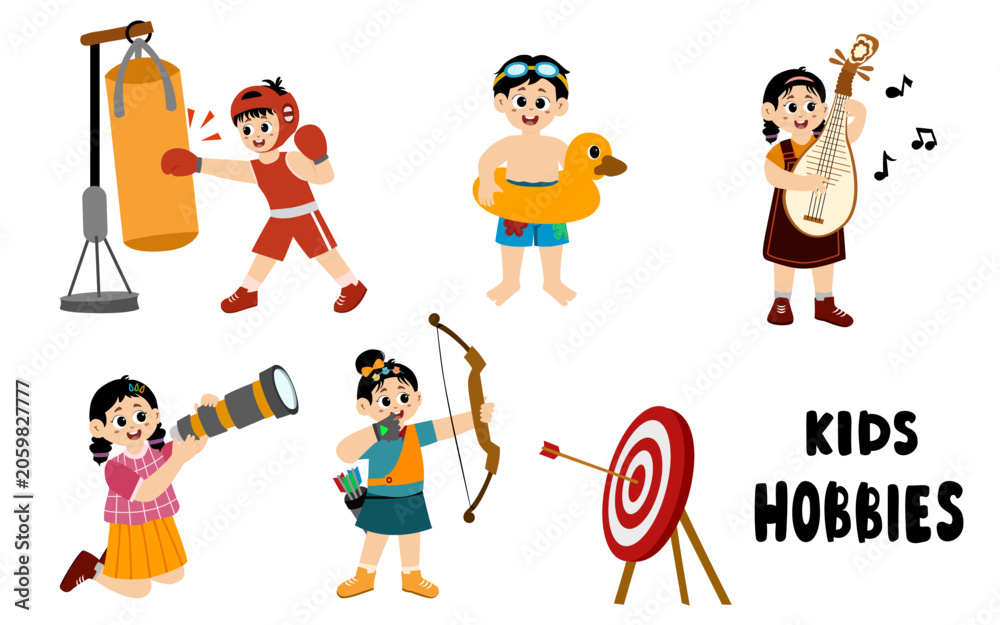 Fototapeta premium a collection of a set of little kids about hobbies. vector illustration