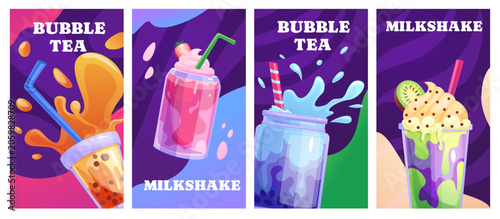 Schilderij op canvas Milk bubble tea posters