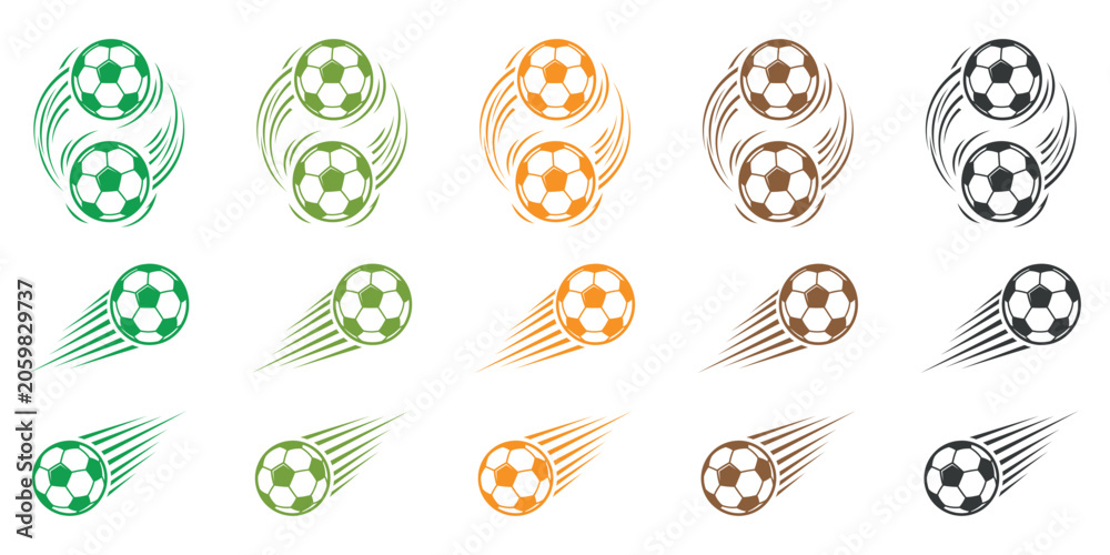 Fototapeta premium Soccer ball logo collection dynamic designs in vibrant colors for sports branding