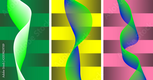 Abstract triptych with intricate wavy line structures and stripes abstract triptych geometric