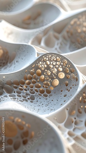 A close-up of white and gold organic shapes