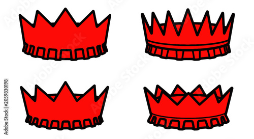 Photos Set of four red crown symbols with sharp points and black borders