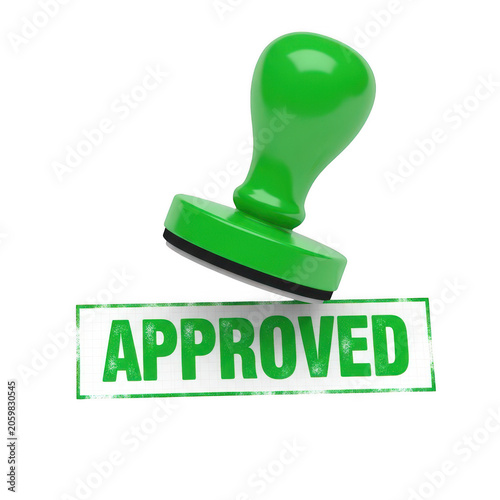 Green rubber stamp with the word approved